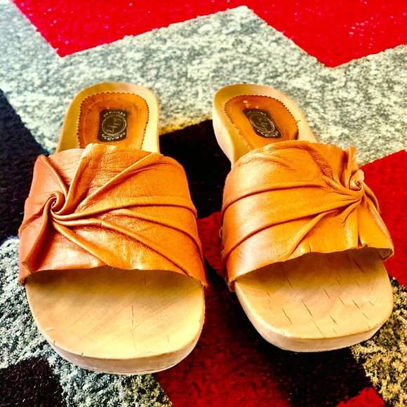 SALPY Handmade Shoes Orange Leather Wooden Mule Style Anna - Picture 10 of 15